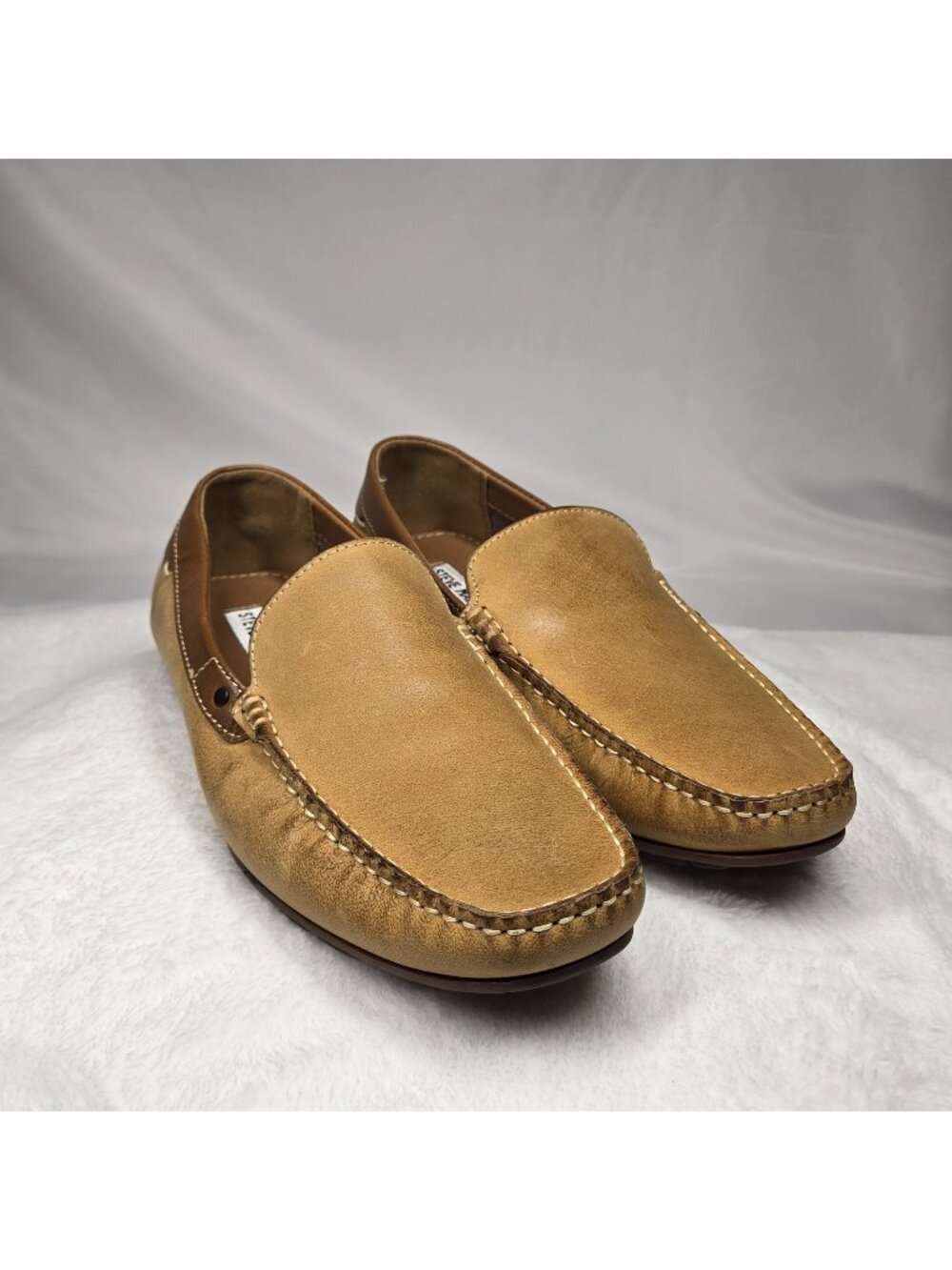 STEVE MADDEN P-NEVELL Mens 7M Slip On Tan Leather Driving Shoe Loafers